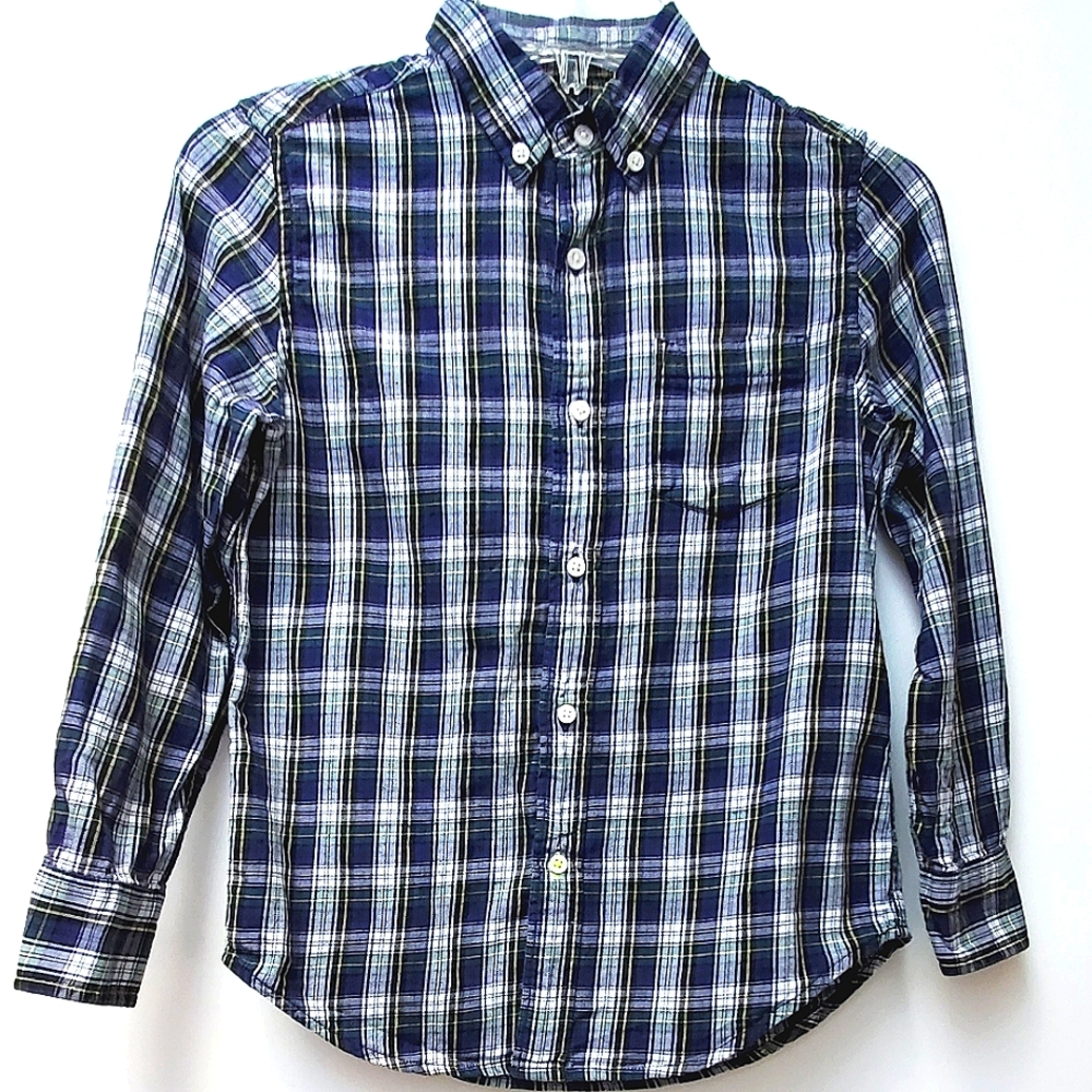 Crew Cuts Navy White Plaid Cotton Button Up Shirt Size 10yrs